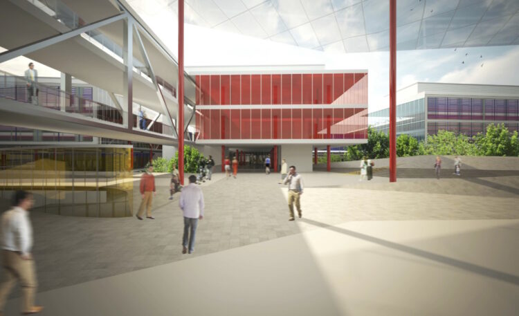 Ingresso del nuovo ospedale dalla piazza