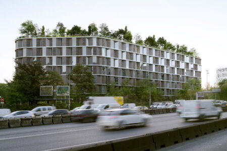 Render della Fondation de Chine vista dal Boulevard Périphérique (© Coldefy Artefactory)