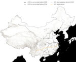 Mappa diacronica (2008-2018) dello sviluppo della rete dell’alta velocità cinese (© Matteo Migliaccio)