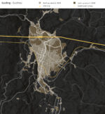 Mappa urbana diacronica (2008-2018) dell'espansione urbana di Guiding (Guizhou) e della tratta ferroviaria ad alta velocità (© Matteo Migliaccio)
